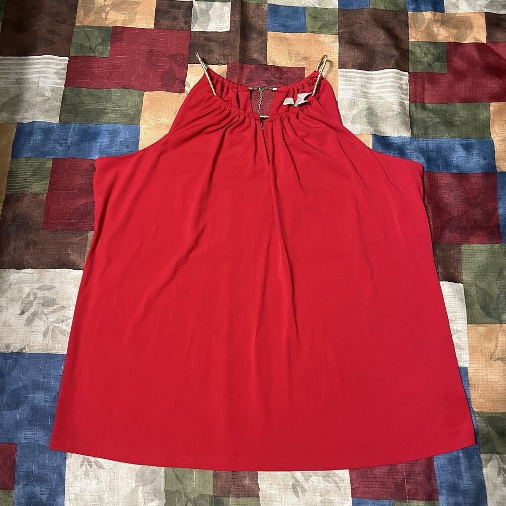 Michael Kors Red Halter Gold Accented Sleeveless Top size XL Stretchy Shirt